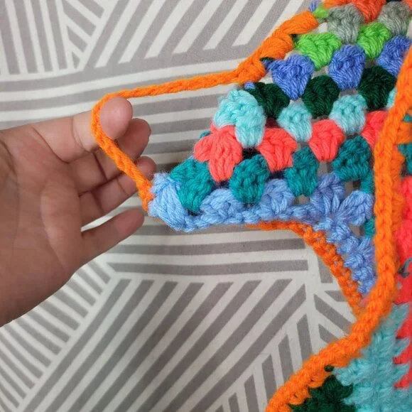 Hand Knit Afghan Zig Zag Chevron Vintage Lap Robe Granny Colorful 45x39” Throw - Picture 5 of 10